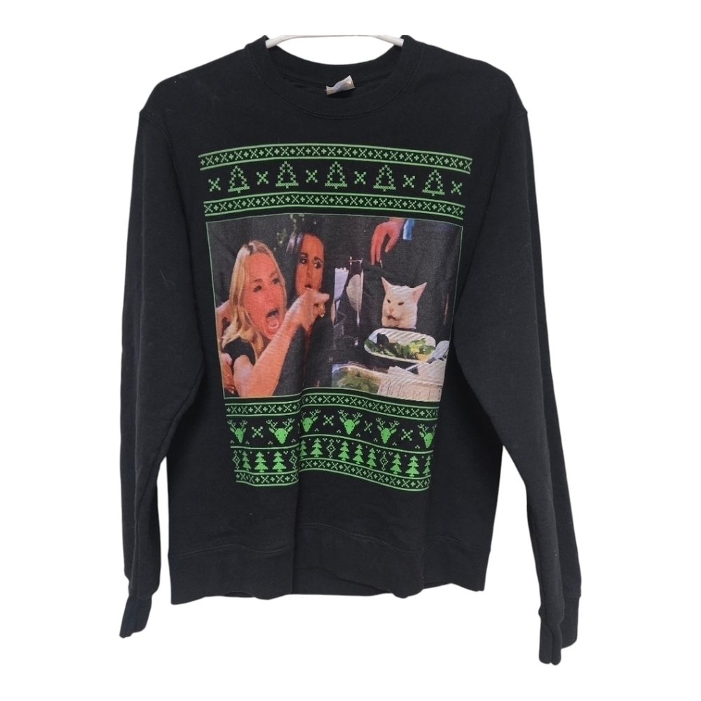 Port company sweatshirt womens size medium black ugly christmas sweater rhob cat
